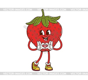 Cartoon groovy strawberry happy girl character - vector image