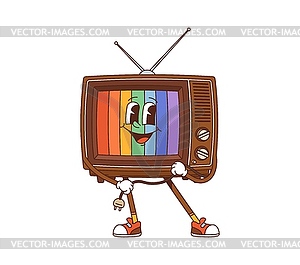 Cartoon retro groovy psychedelic tv character - vector image