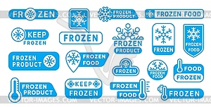 Cold frozen product labels, icons of ice crystal - vector clipart