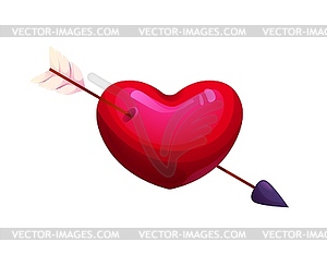 Valentines day heart pierced by cupid arrow - vector clip art