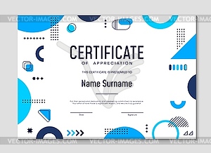 Diploma certificate template with Memphis shapes - vector image