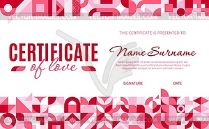 Valentines day certificate with abstract pattern - vector image