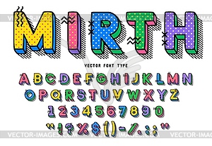 Isometric memphis font, polka dot alphabet - vector image