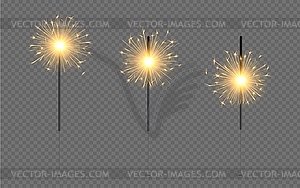 Realistic sparkler light, Christmas Bengal lights - vector clipart
