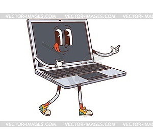 Cartoon groovy laptop computer retro character - royalty-free vector clipart