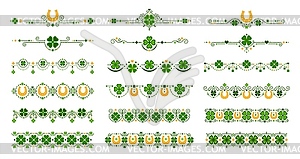 Green clover dividers and border line patterns set - vector clipart