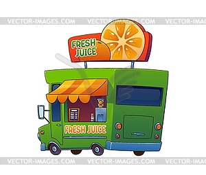 Cartoon street food truck with fresh juice drink - vector clipart