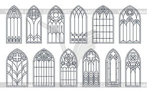 Medieval catholic arch and gothic church windows - vector image
