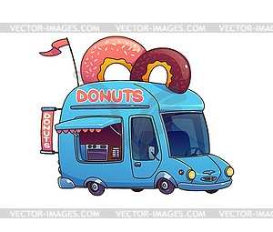 Cartoon street food donut vintage festival truck - vector clip art