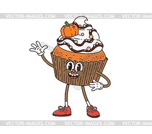 Cartoon groovy cupcake bakery and pastry dessert - vector clipart