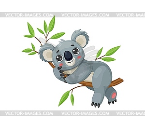 Cartoon cute koala bear character with purple eyes - vector clip art