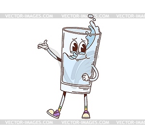 Groovy retro hippie water drink glass character - vector clip art