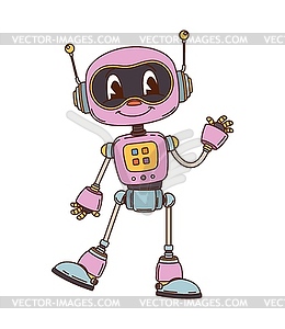 Pink robot and cyborg groovy cheerful character - vector clipart