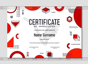 Diploma certificate template, memphis frame - vector image