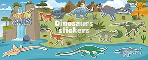 Prehistoric reptile dinosaur characters stickers - royalty-free vector clipart