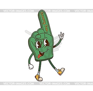 Cartoon retro groovy fan glove sports character - vector image