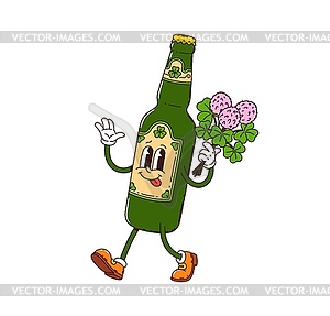 Cartoon green groovy beer bottle hippie character - vector clipart