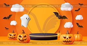 Kids 3d Halloween podium, 3d festive scene - vector clip art