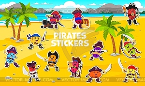 Stickers pack, cartoon vitamins pirate characters - vector clip art