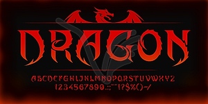 Asian dragon font alphabet, oriental fantasy type - vector image