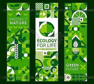 Save nature environment banners with green shapes - vector image