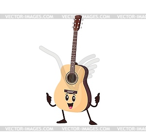 Cartoon funny acoustic guitar instrument character - vector image