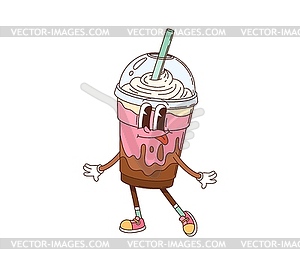 Groovy fast food milkshake drink dessert character - vector clipart