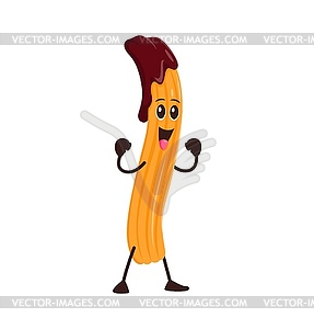 Cartoon funny churro pastry, fast food character - vector image