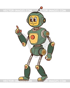 Green robot and cyborg groovy happy character - vector image