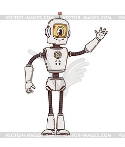 One eyed robot and cyborg groovy cute character - vector image