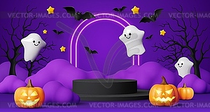 Kids Halloween podium, 3D spooky platform - vector clip art