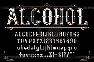 Western whiskey label font alphabet letters - vector clip art