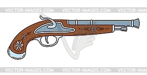 Cartoon groovy corsair and pirate flintlock gun - stock vector clipart