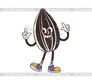 Cartoon groovy sunflower seed funny character - vector image