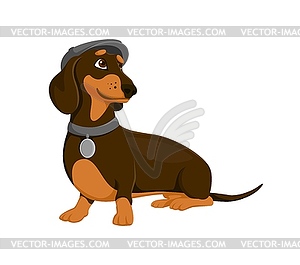 Cartoon stylish dachshund dog wearing gray cap - vector image