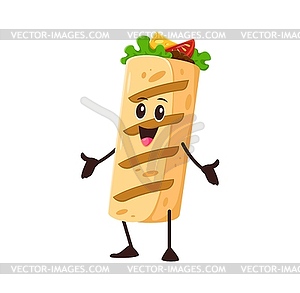 Cartoon burrito fast food funny sandwich character - royalty-free vector clipart