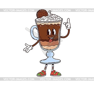 Cartoon groovy chocolate frappe dessert character - vector image