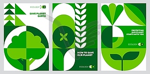 Ecology environment posters with geometric pattern - vector clipart