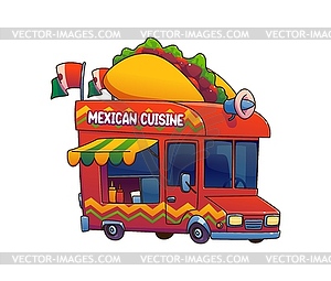 Food truck car, foodtruck with Mexican cusine - vector image