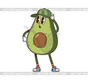 Cartoon groovy avocado vegetable funny character - vector image