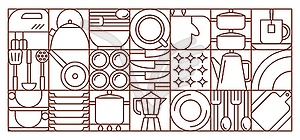 Kitchenware geometric line art pattern - vector clip art