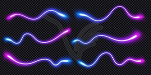 Blue and purple neon light wave lines set - vector image