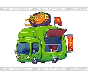 Food truck, Vietnam cuisine street food car van - vector clip art