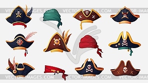 Pirate captain tricorn hats or bandanas set - vector clipart