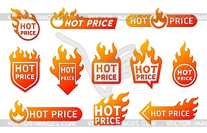 Fire flames hot price promotion and deal labels - vector clipart