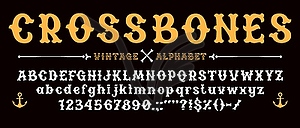 Vintage pirate font alphabet letters, corsair type - vector image