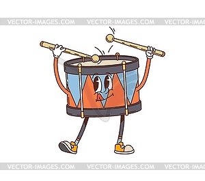 Retro cartoon groovy drum kids toy character - vector clip art