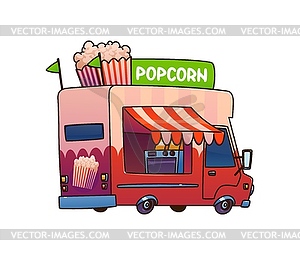 Popcorn food truck car, festival street foodtruck - vector clipart