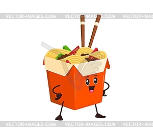 Cartoon funny Asian wok box fast food character - vector clipart