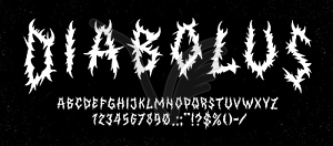Y2k gothic font, horror scary typeface alphabet - vector image